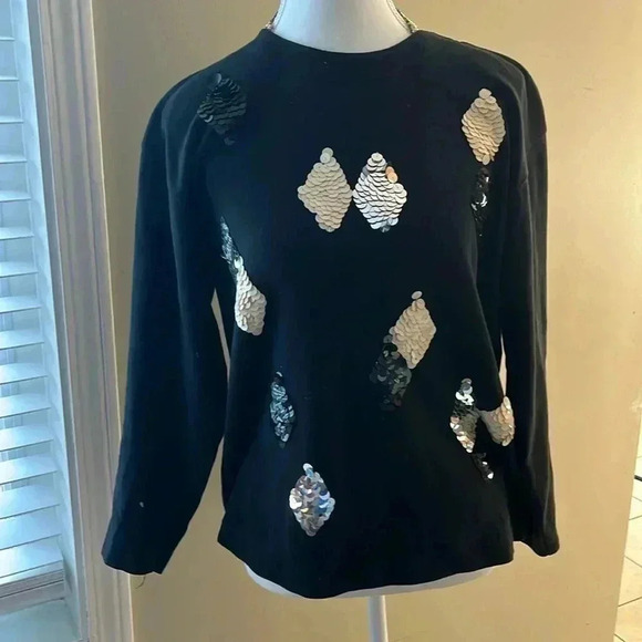 ❤️2/$40❤️[S]Vintage Chaus Petites WMN Black Pullover Sweater Diamond Sequins - Picture 1 of 5